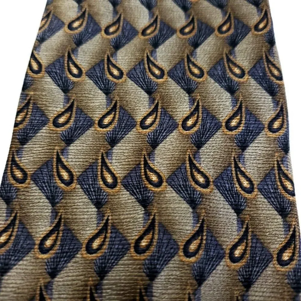 JZ Richards‎ Tan Gray Paisley Geometric Print Silk Tie